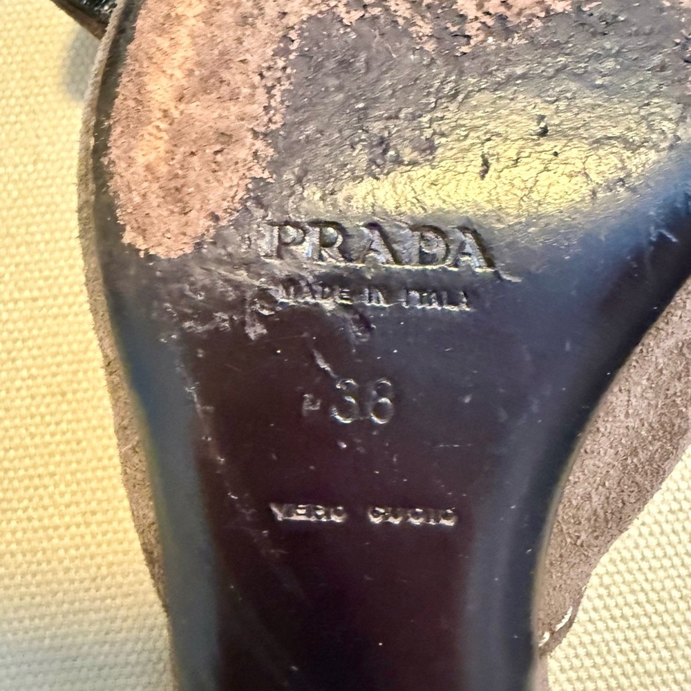 Prada suede pointed kitten heel mules in brown with silver accents - Picture 7 of 7